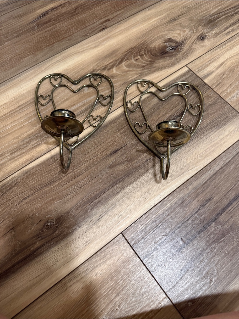 Brass Heart Wall Candle Holders - Set of 2